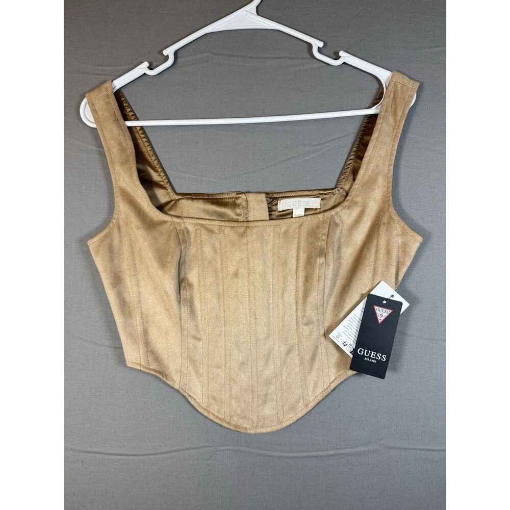 GUESS Women’s Beige Satin Corset Bustier Top Zip Closure Sleeveless XS